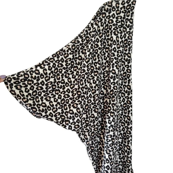 Cest La Vie Leopard Print Open Front Knit Cardigan Women Size M Dolman Sleeve - Picture 2 of 6